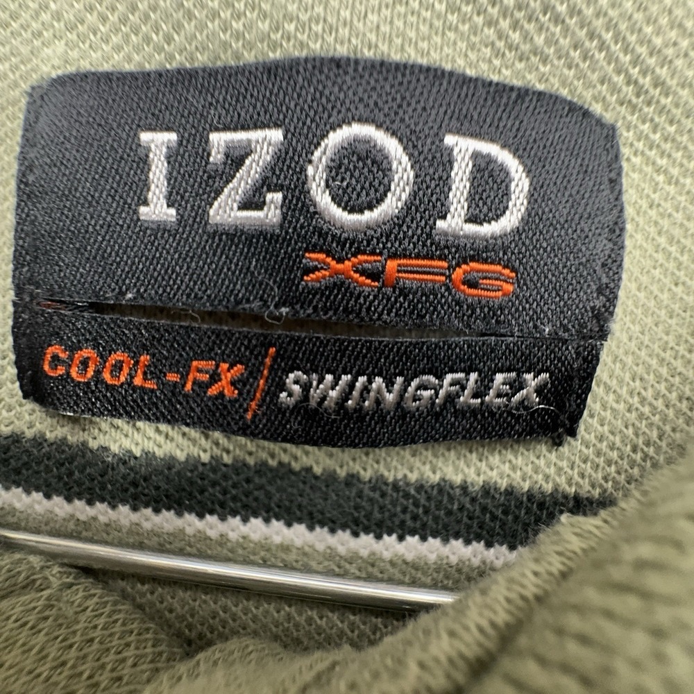 Izod XFG SWINGFLEX Polo‎ Shirt Mens L Green Striped Long Sleeve Cool-FX VTG - Picture 7 of 14